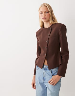 Miss Selfridge Asymmetric Blazer In Brown
