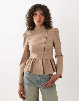 Miss Selfridge Asymmetric Button Up Jacket In Brown