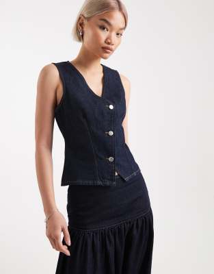 Miss Selfridge Asymmetric Denim Vest In Blue
