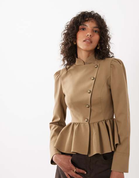 Miss Selfridge asymmetric military jacket in camel - view 1