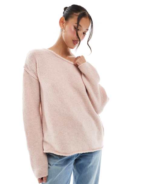 Miss Selfridge asymmetric off the shoulder slouchy cosy knit jumper in oatmeal - view 1
