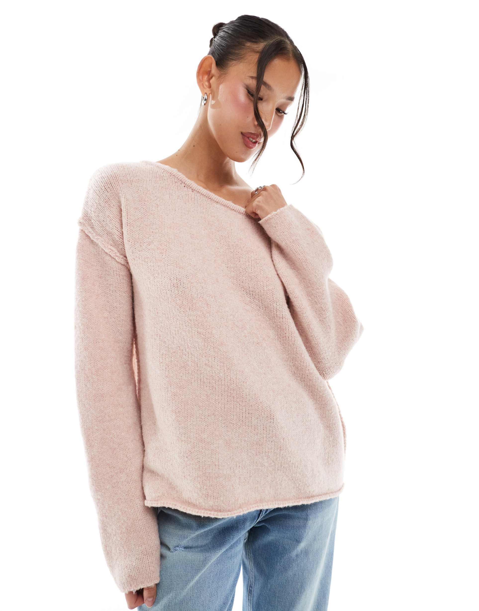 miss selfridge asymmetric off the shoulder slouchy cozy knit sweater in oatmeal