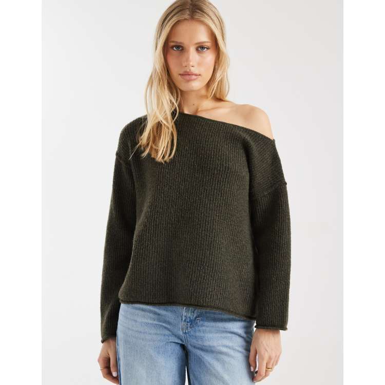 Miss Selfridge asymmetric off the shoulder slouchy cozy knit
