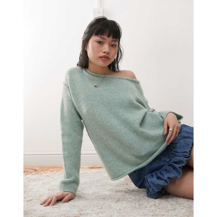 Miss Selfridge asymmetric off-the-shoulder slouchy cozy knit