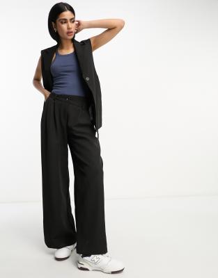 asymmetric waist wide leg pants - part of a set-Black