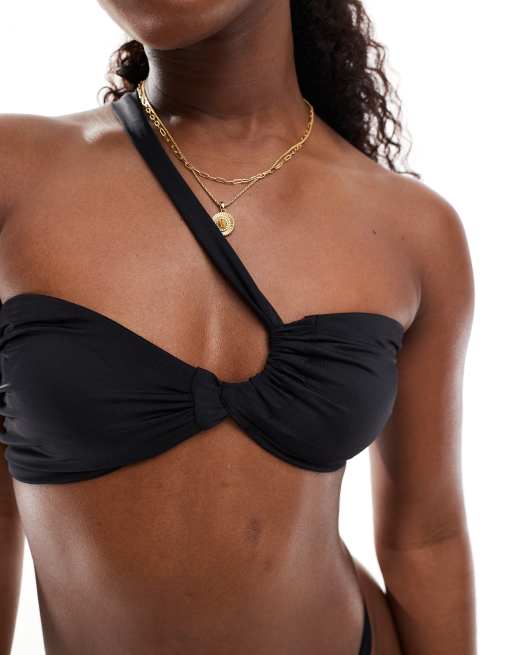 Miss Selfridge - Asymmetrisch bikinitopje met rimpeleffect in zwart