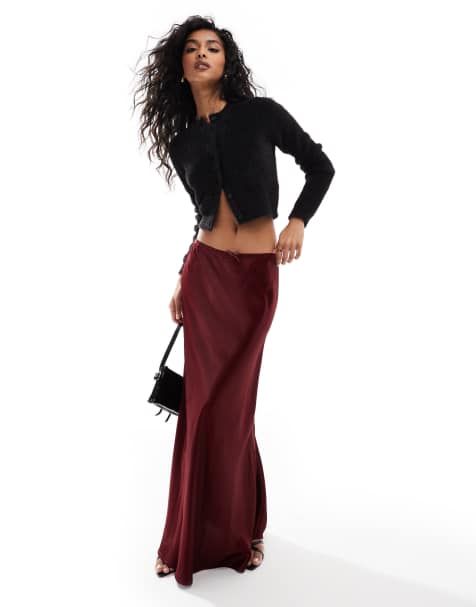Miss Selfridge – Asymmetrisch geschnittener Maxirock aus Satin in Bronze - view 1