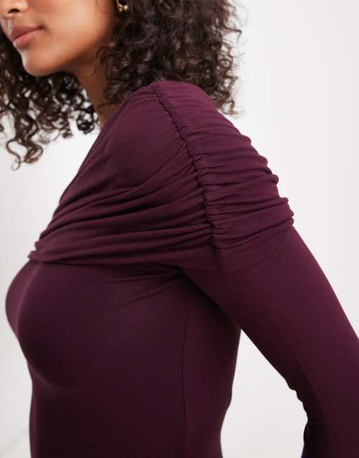 Miss Selfridge - Asymmetrische bardot-body in paars, 2 van 4