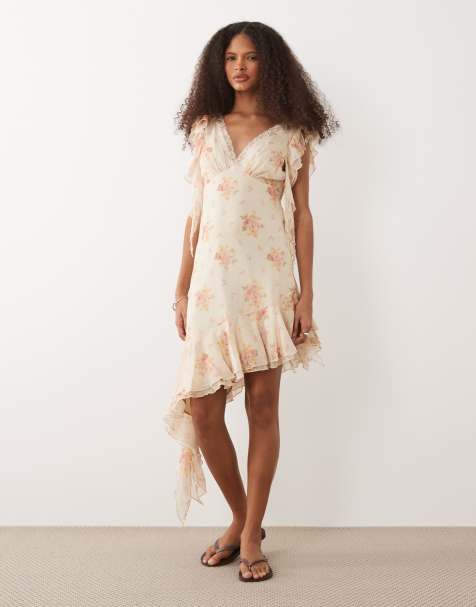 Miss Selfridge - Asymmetrische mini jurk van chiffon met fijne print - view 1