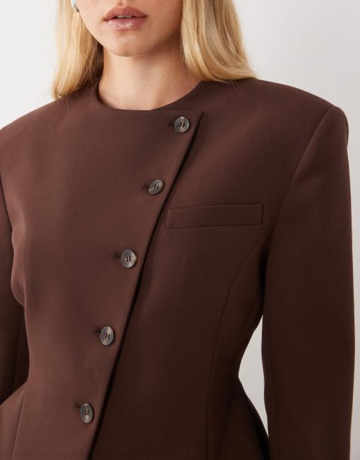 Miss Selfridge asymmetrischer Blazer in Schokobraun, 3 von 4