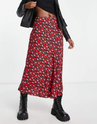 Miss Selfridge - Asymmetrischer Maxirock mit Rosenprint-Bunt