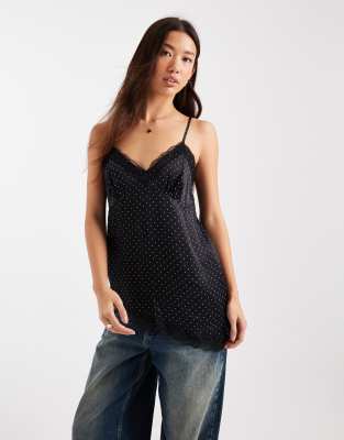 Miss Selfridge - Asymmetrisches Longline-Trägertop mit Polka-Dots-Bunt