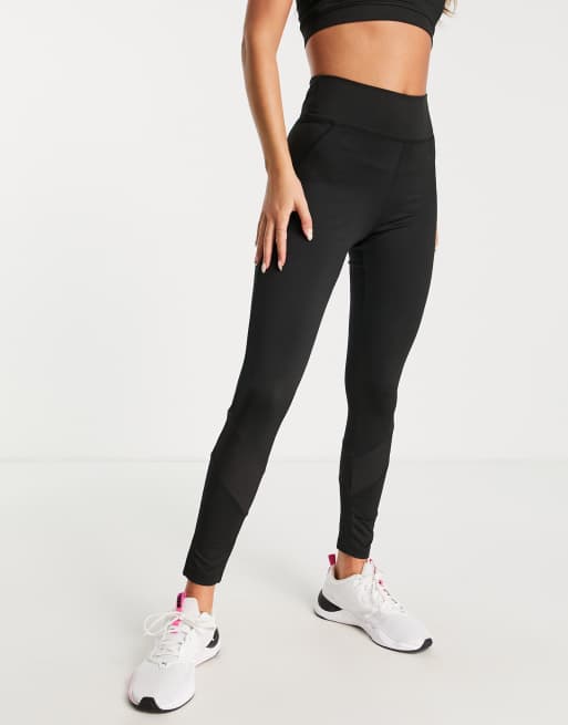 Miss Selfridge – Athleisure – Leggings in Schwarz mit Netzstoff-Einsätzen