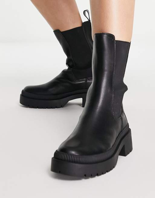 Miss Selfridge attitude black pu high ankle boot ASOS