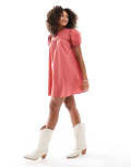 [Miss Selfridge] Miss Selfridge baby doll puff sleeve smock mini dress in rose-Pink M Rose
