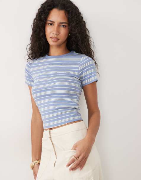 Miss Selfridge Baby-T-Shirt in Blau und gelben Streifen - view 1