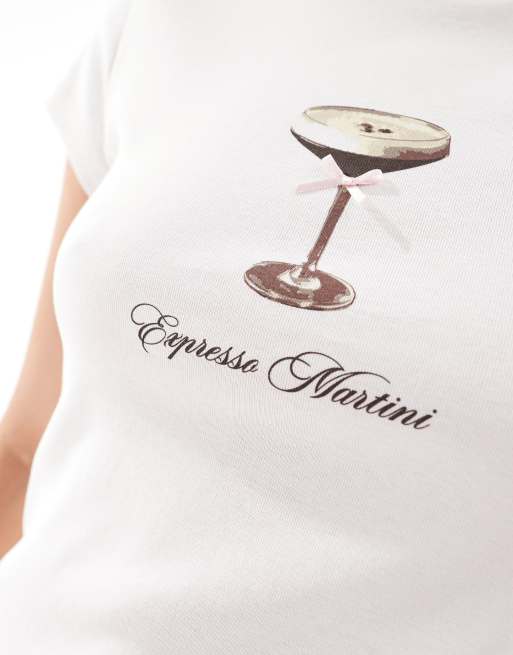Miss Selfridge - Baby T-shirt met 'Espresso Martini'-print in wit, 2 van 4