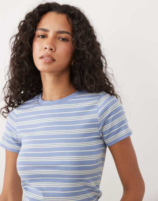 Miss Selfridge baby tee i blå och gul rand, 3 av 4
