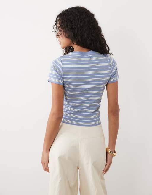 Miss Selfridge baby tee i blå og gul stribe, 4 af 4