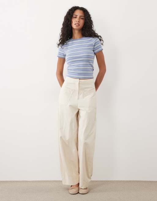Miss Selfridge baby tee in blue and yellow stripe, 2 of 4