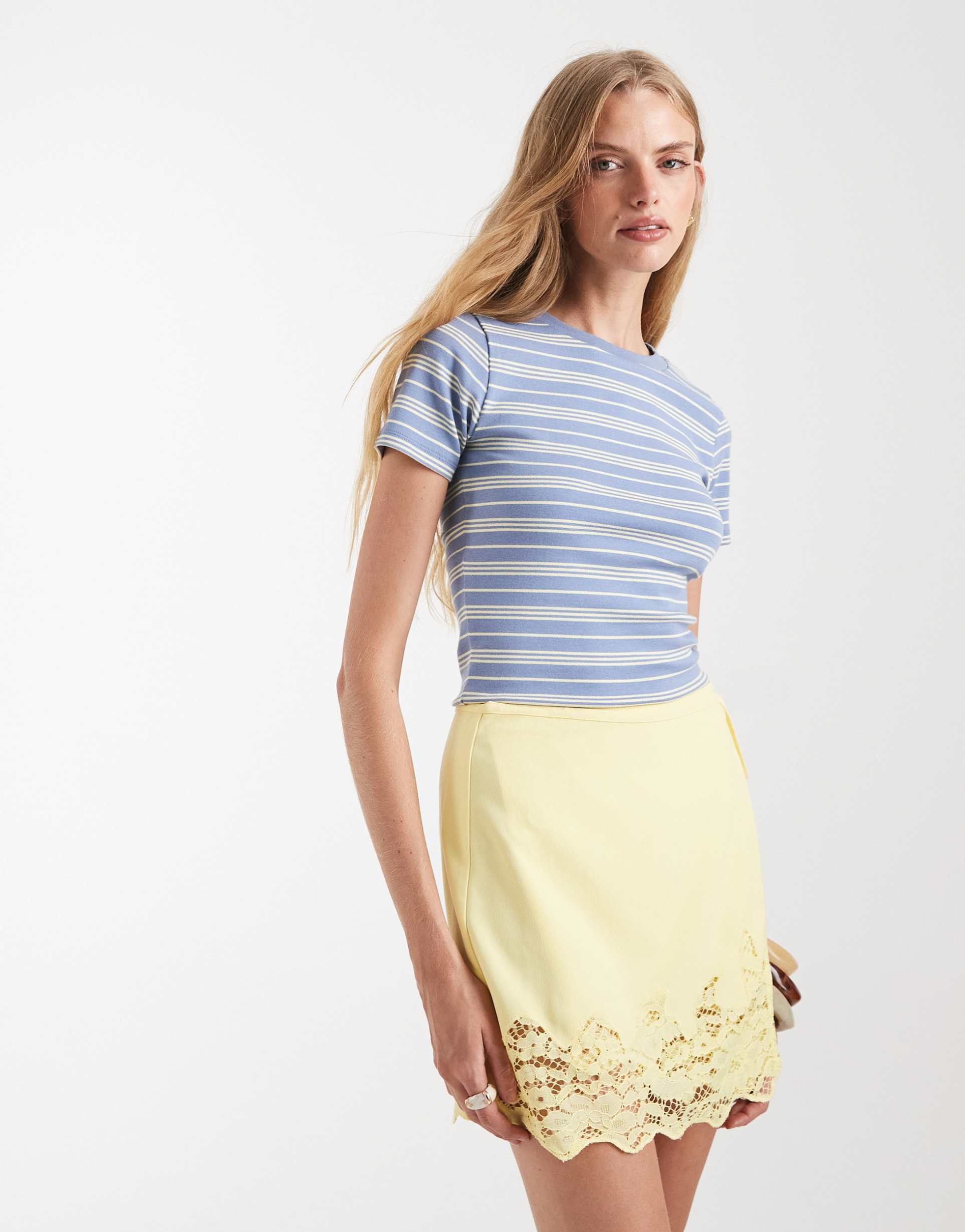 miss selfridge baby tee in neutral stripe
