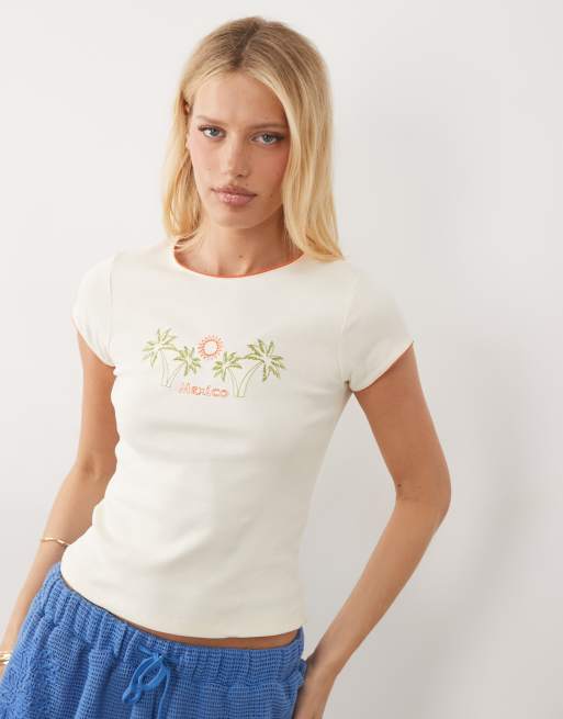 Miss Selfridge - Baby tee met 'Mexico' print in crème, 3 van 4