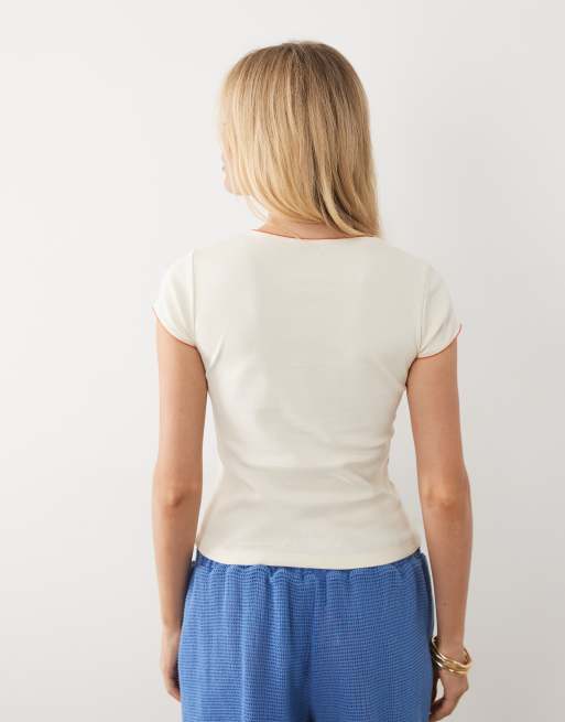 Miss Selfridge - Baby tee met 'Mexico' print in crème, 4 van 4