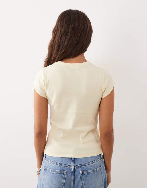 Miss Selfridge baby tee with beaded postcard print in buttermilk, 2 of 4