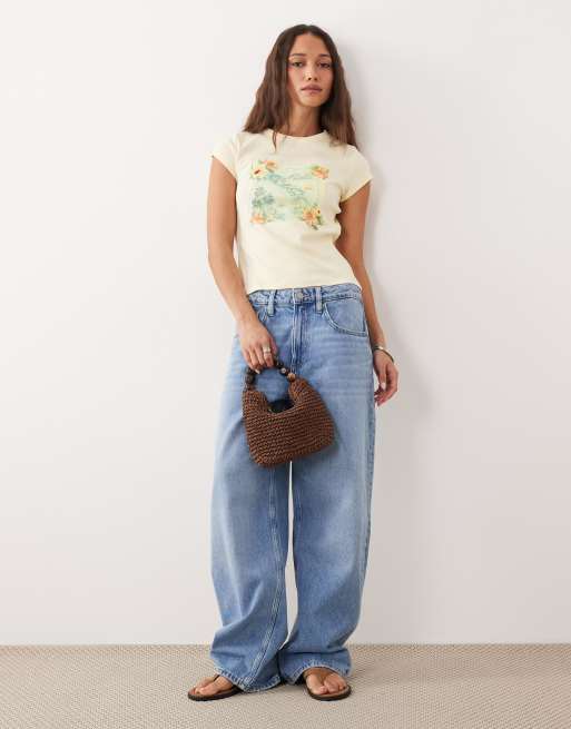 Miss Selfridge baby tee with beaded postcard print in buttermilk, 4 of 4