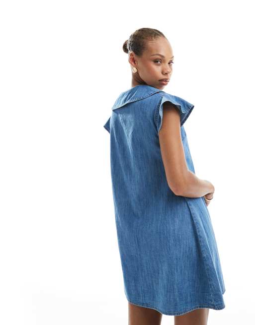Miss Selfridge – Babydoll-Jeanskleid in blauer Acid-Waschung, 4 von 4