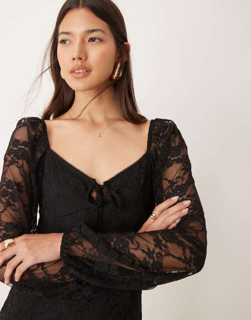 Miss Selfridge – Babydoll-Kleid aus Spitze mit Bindedetail, 3 von 4