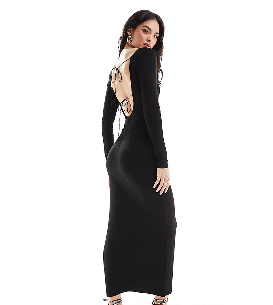 Miss Selfridge backless maxi dress with ties in black