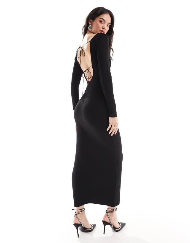 Miss Selfridge - backless maxi dress with ties in black