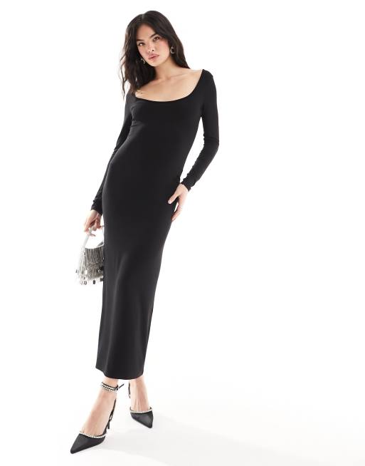 Miss Selfridge backless maxi dress with ties in black