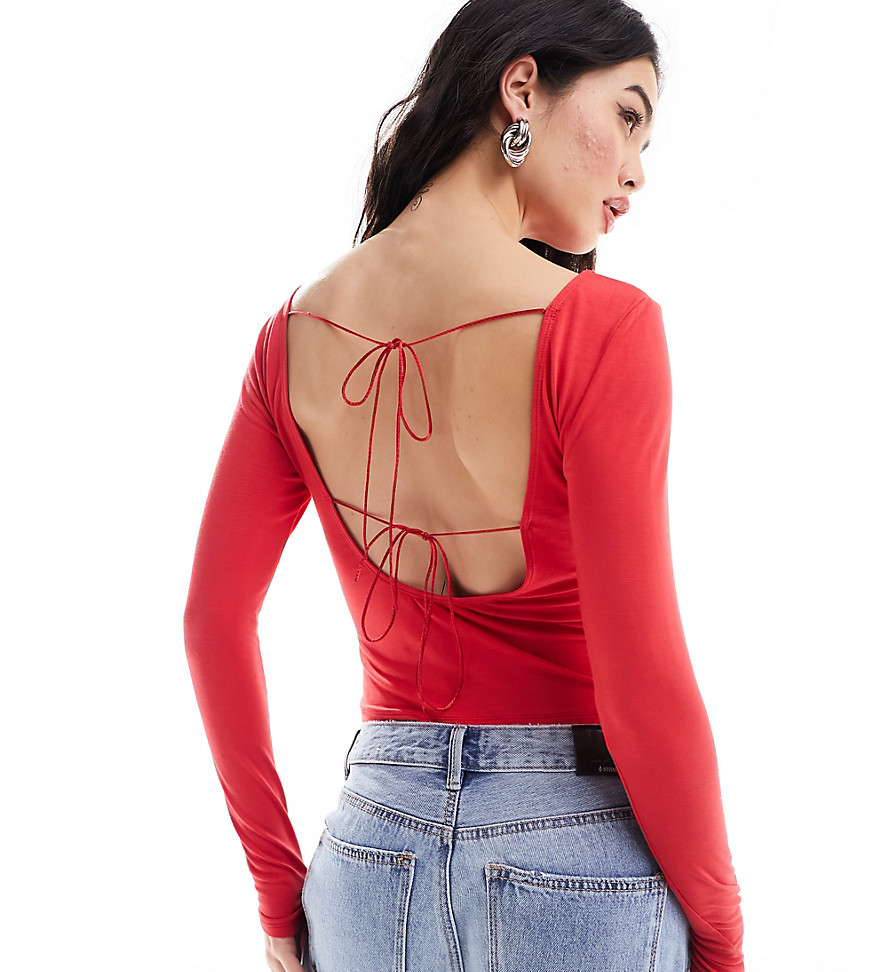 Miss Selfridge backless top with ties in red