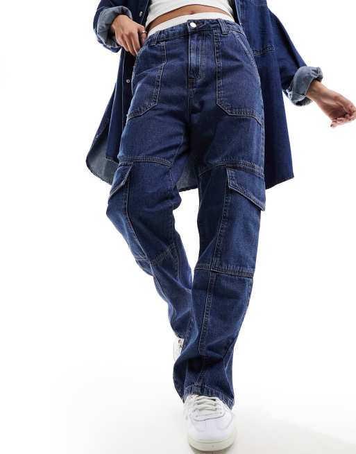 Miss Selfridge baggy cargo jeans in indigo wash