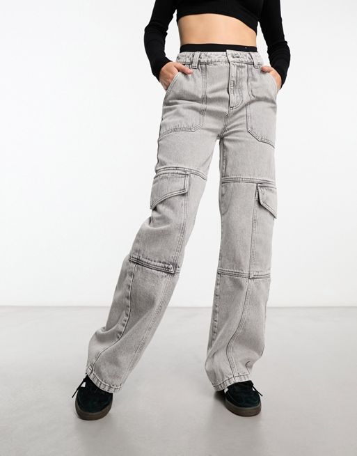 Washed vintage baggy cargo jeans - Gray / S