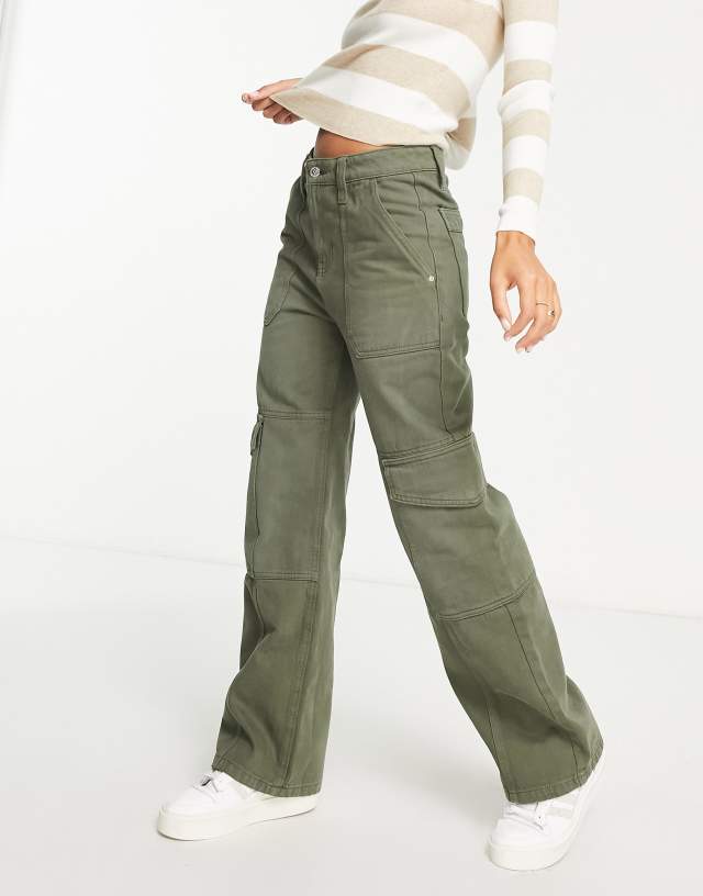 Miss Selfridge - baggy cargo wide leg jean in khaki