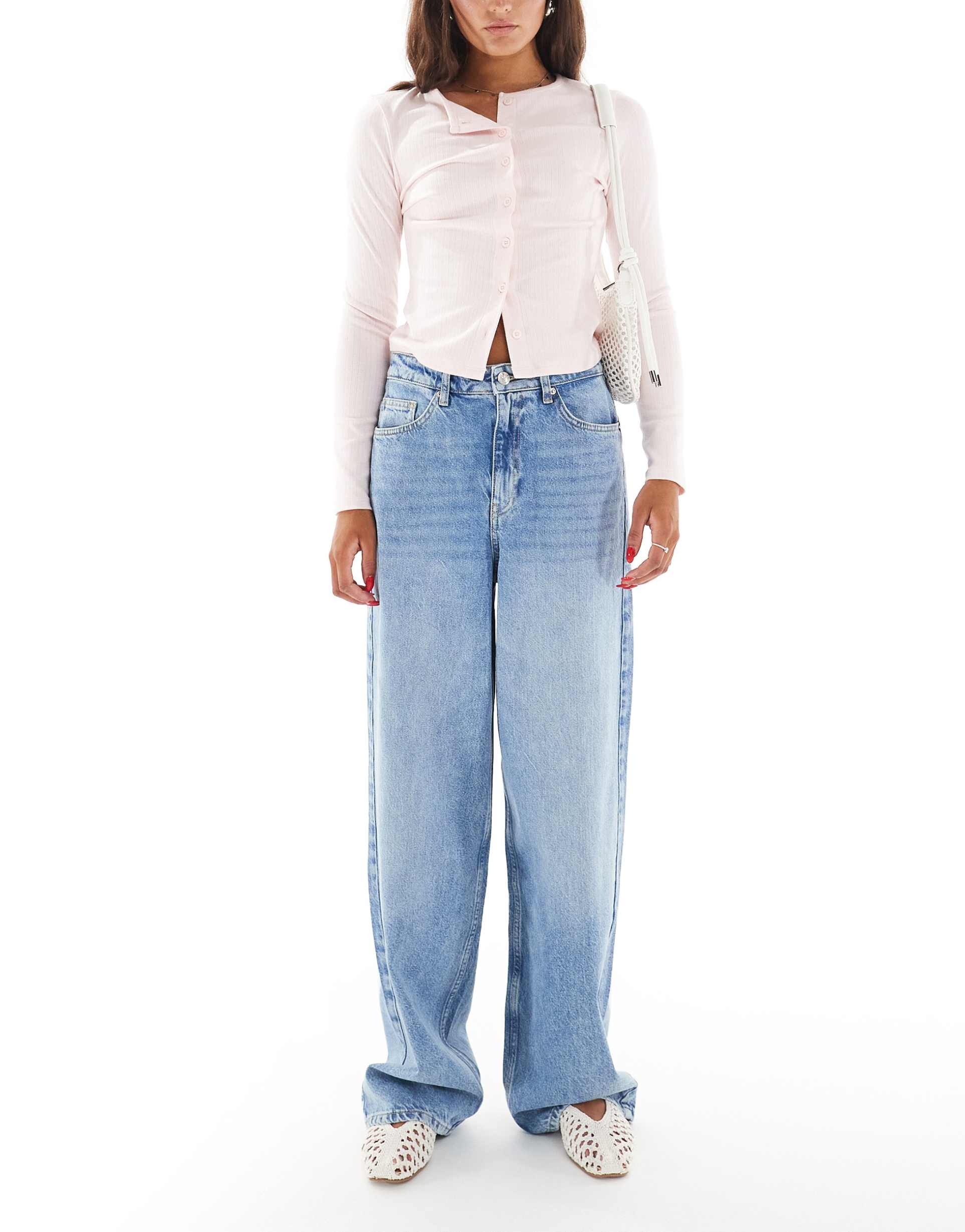 miss selfridge baggy jeans in mid blue wash