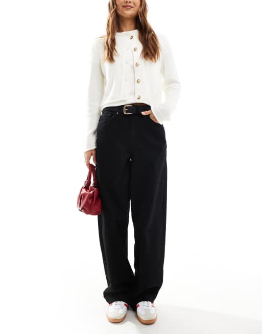 Miss Selfridge - Baggy jeans met broderie en hartvormige zakken in zwart