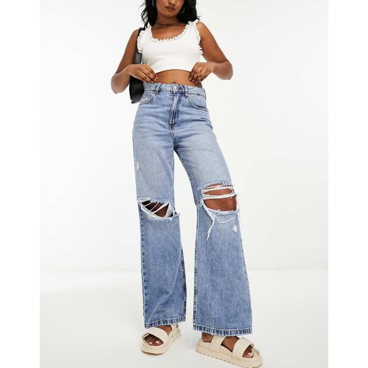 Low Rise Light Wash Ripped Baggy Straight Jeans