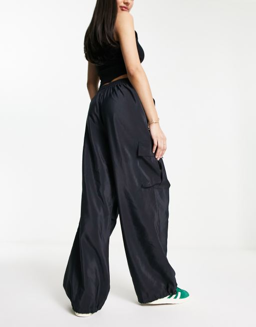 Miss Selfridge baggy parachute cargo pants in black