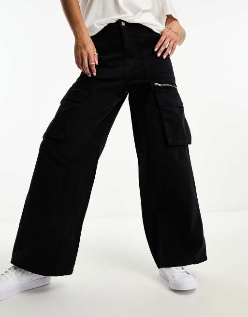 Black Twill Pocket Detail High Waist Cargo Pants