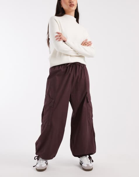 Miss Selfridge balloon cargo pants in burgundy - view 1