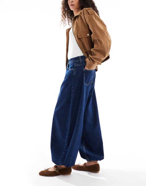 Miss Selfridge balloon elastic cuffs jeans in indigo