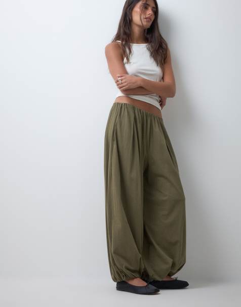 Miss Selfridge balloon pants in olive green - view 1