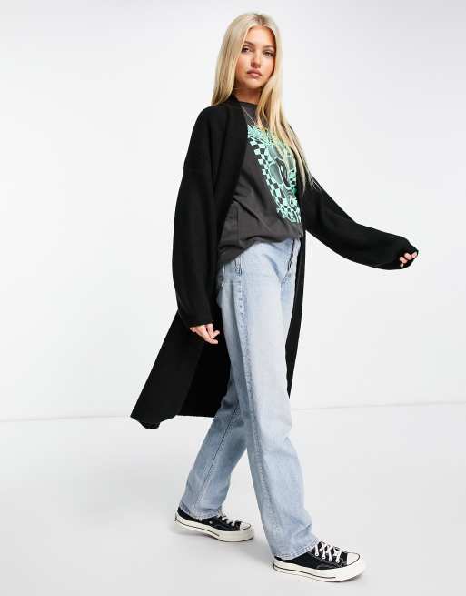 Miss Selfridge balloon sleeve maxi cardigan in black ASOS