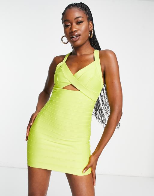 Miss Selfridge bandage dress in lime ASOS