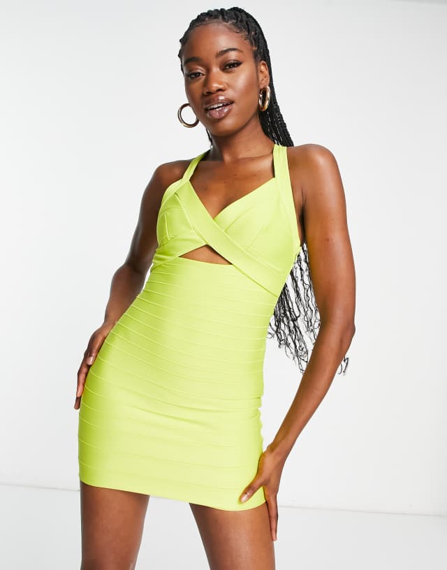 Miss Selfridge bandage dress in lime