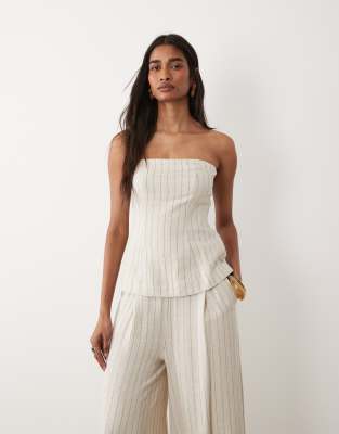 Bandeau ajusté aspect lin à rayures - Neutre-Neutral 38